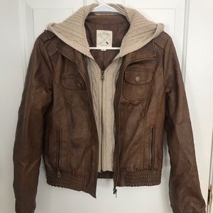 Pacsun LA Hearts Brown Faux Leather Bomber Jacket